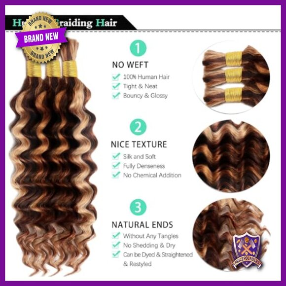 16 Inch Human Hair Extensions for Boho Braids, 100g Deep Wave Curly Bundles